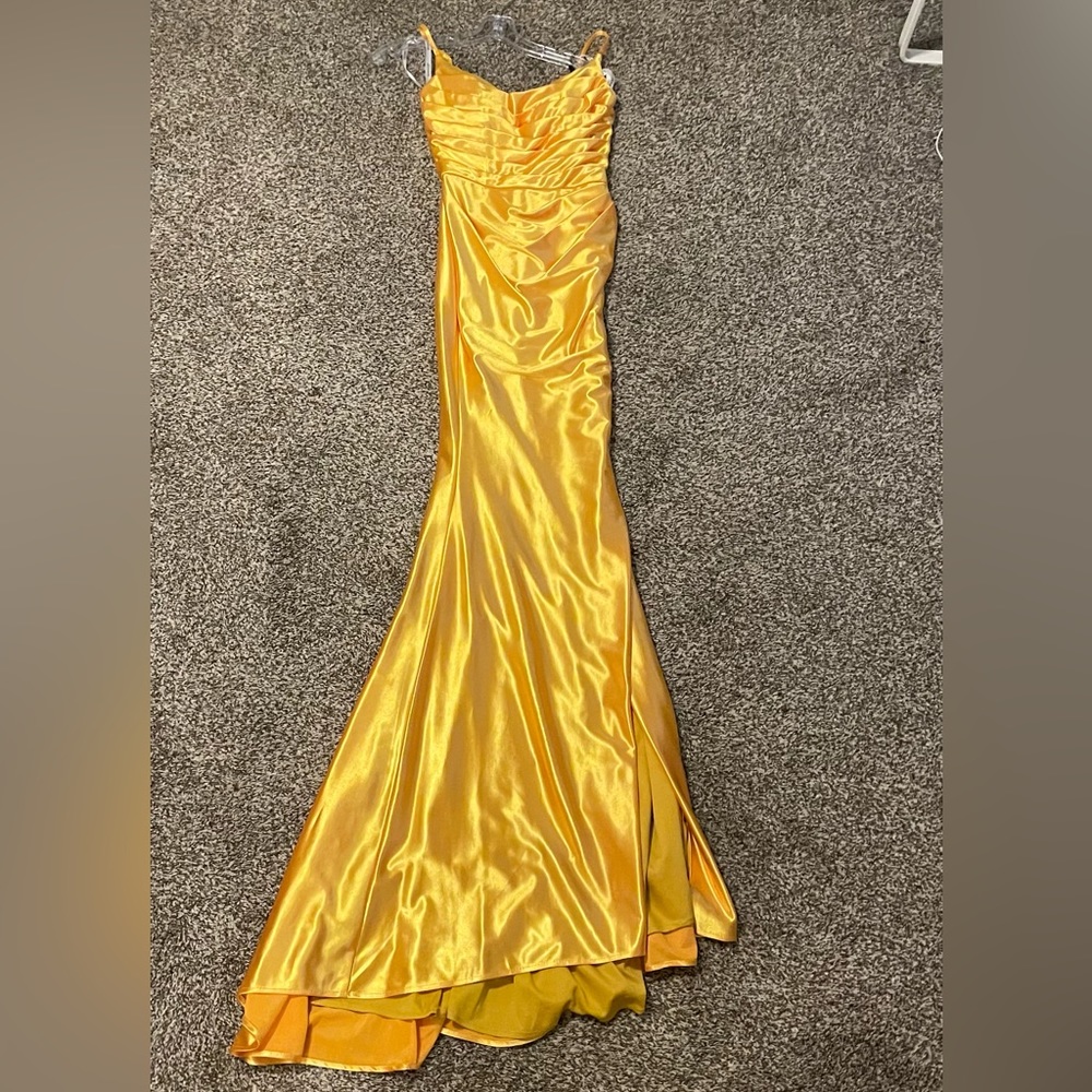 GOLD/YELLOW satin Prom Dress